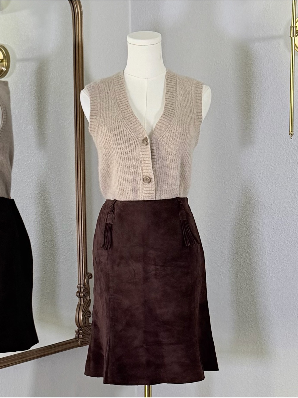 Quince Beige Sleeveless Knit Cardigan Vest
